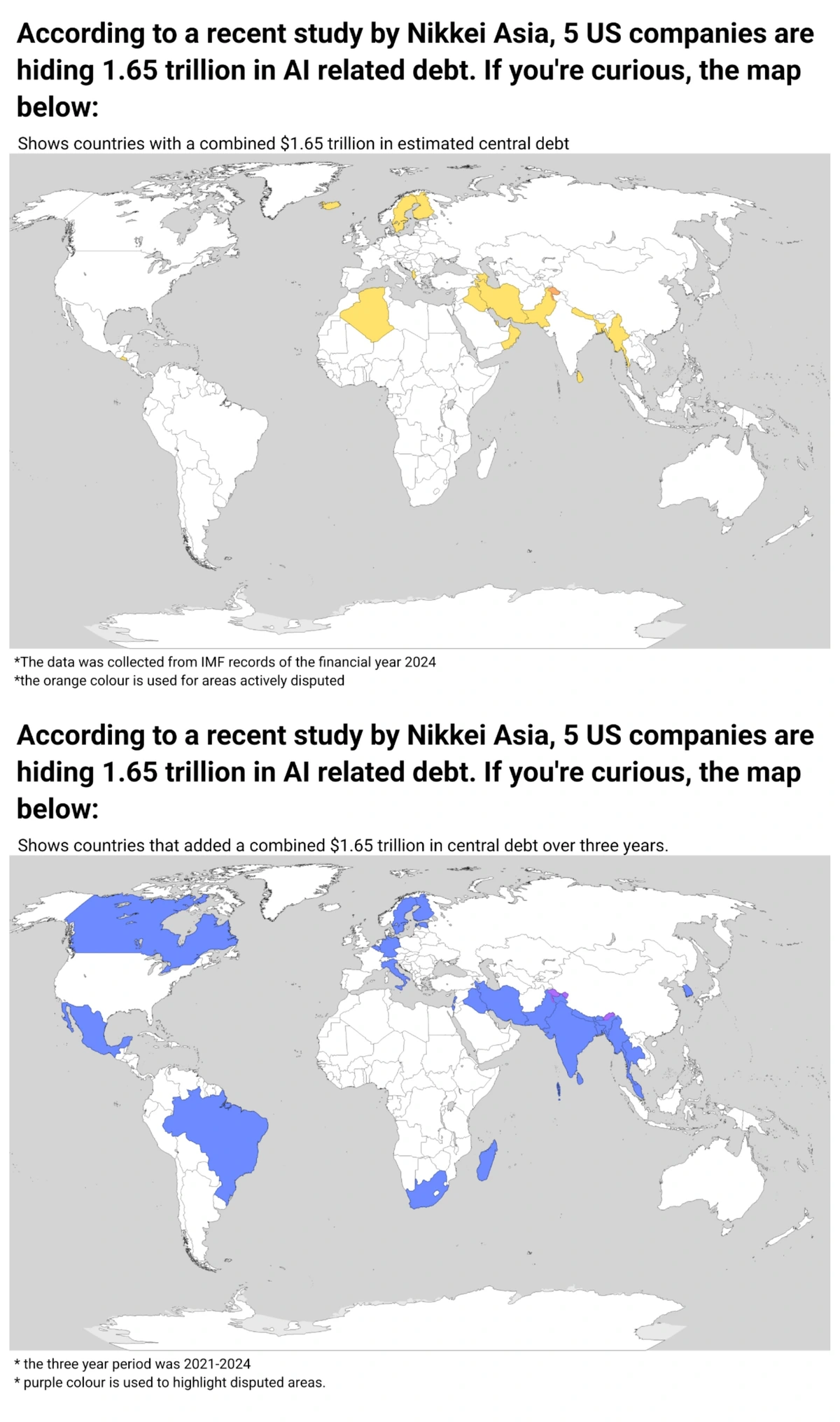 How the hidden AI debt of 1.65 trillion dollars looks like in terms of central debts of various countries.