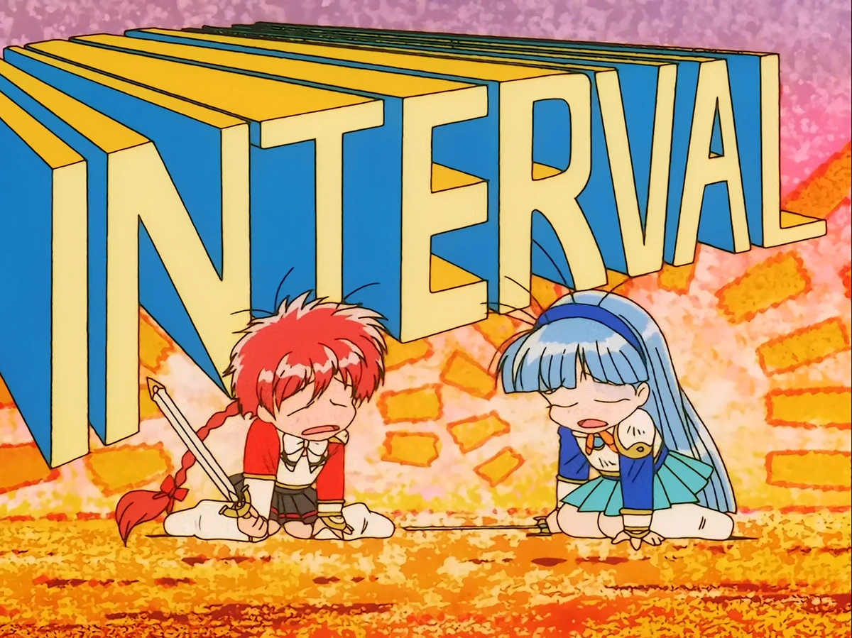 A screen shot where Umi Ryuuzaki and Hikaru Shidou are crying in a plead for the scene to move on.