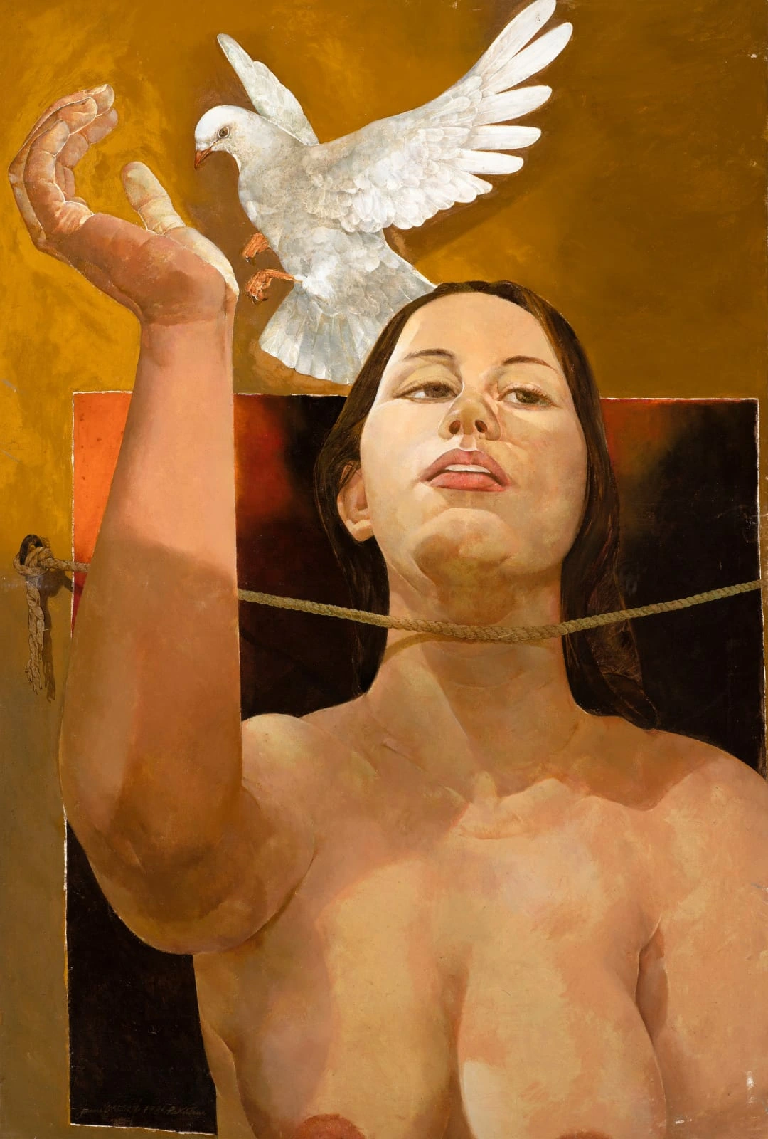Untitled (Restrained Woman and Pigeon), 1981 by Jamil Naqsh
