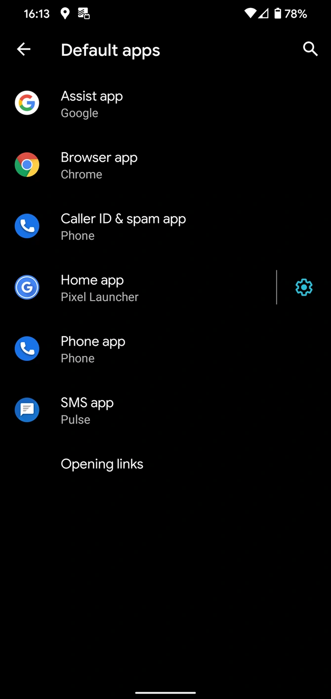 Screenshot from Android settings featuring default apps preferences