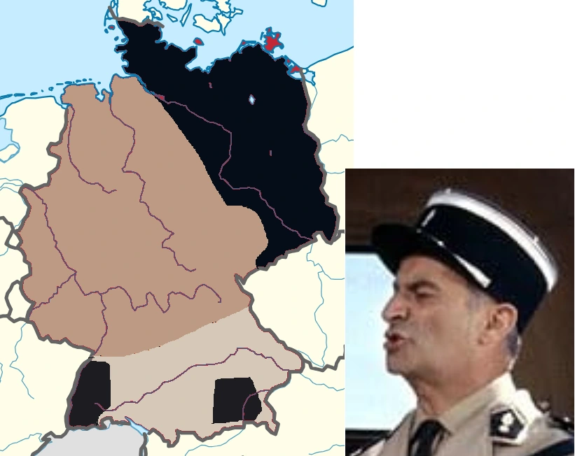 A map of Germany compared to Luis de Funès