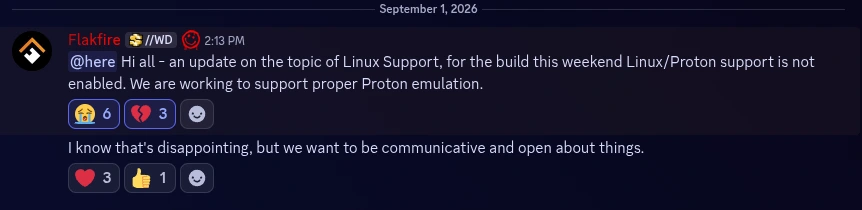 WARDOGS community manager states that Linux/Proton will not be supported during the upcoming Beta test.