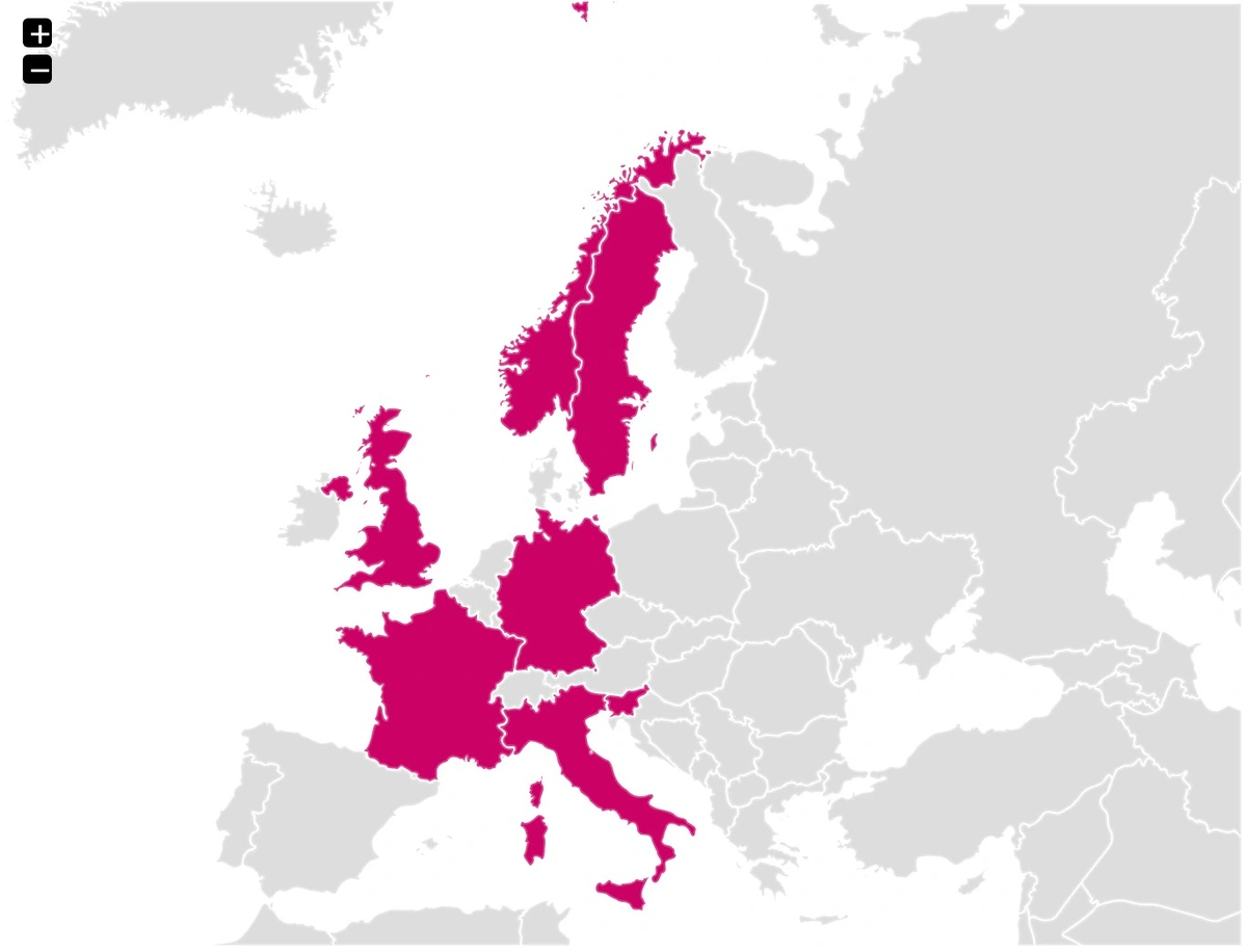 carte des Nations d&eacute;mocratiques qui rejettent le Conseil de la Paix : France Allemagne UK Italie Norv&egrave;ge Su&egrave;de Slov&eacute;nie